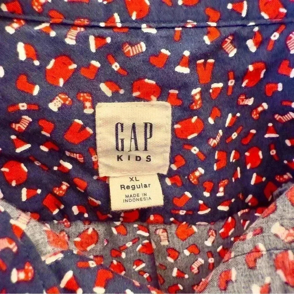 GAP Kids Boy’s XL Blue Holiday Christmas Long Sleeve Button-Up Shirt Casual - Picture 6 of 11